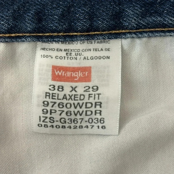 Wrangler Relaxed Fit Denim Jean Mens Size 38 x 29 Medium Dark Wash Straight - Picture 6 of 7